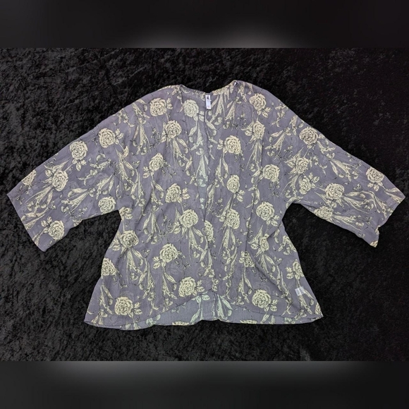 Xhilaration Purple & White Floral Open Front Cardigan - Picture 3 of 5